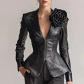 Women’s PU Leather Floral Jacket